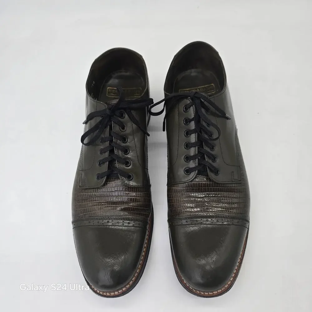 Stacy Adams Madison Cap Toe Oxford Olive Kidskin Lizard Print Dress Shoe Men 9D